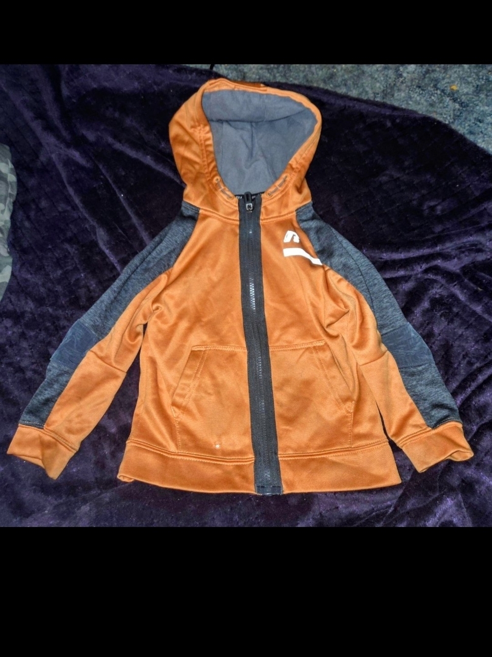 Kids Hooded Zip Jacket in Rust Orange and Charcoal